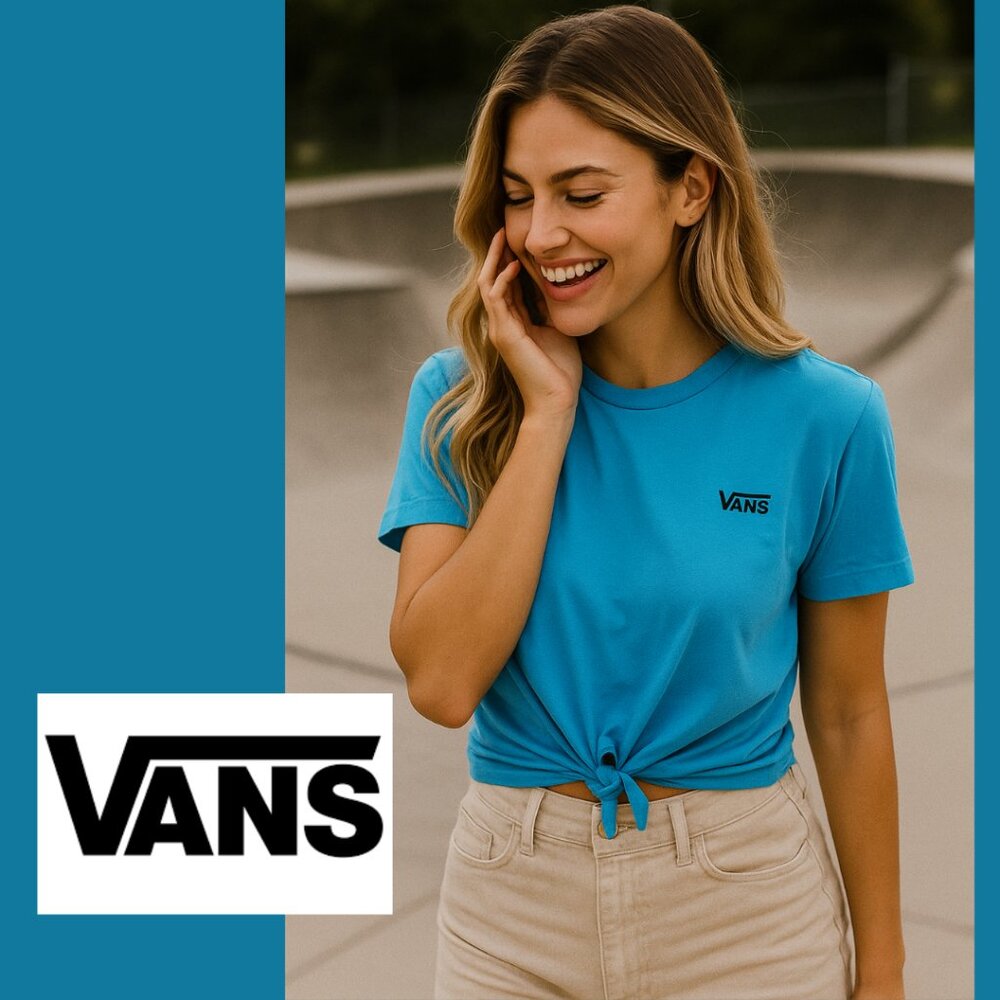 Vans Junior Varsity Light Blue Lemonade cropped and knot front T-Shirt